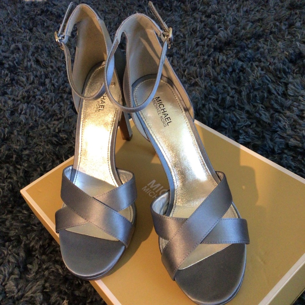 Michael Kors pale blue, Ankle strap, heel.